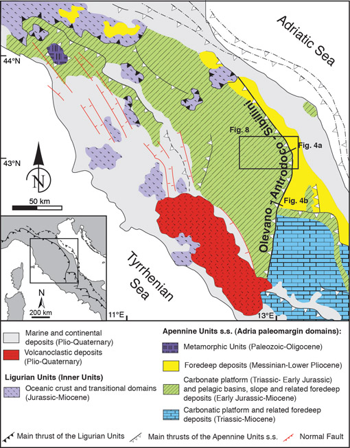 Schematic geologic map of the Northern Apennines.