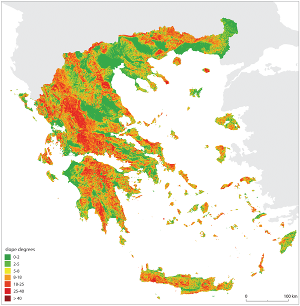 Slope map of Greece.