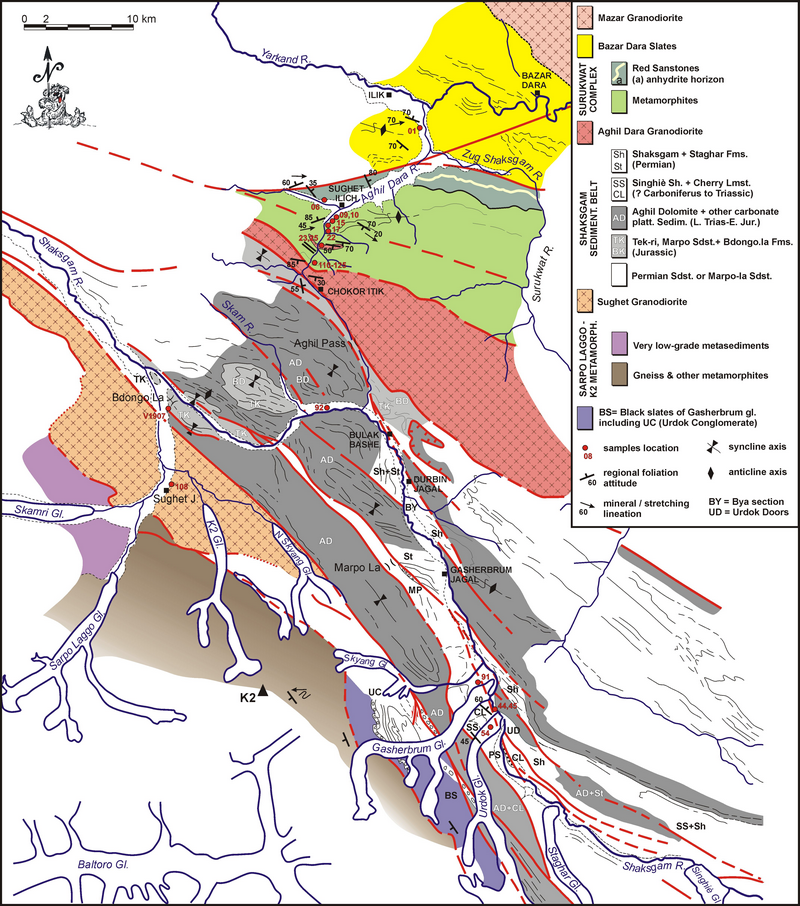 Geological map from the Shaksgam to the Yarkand valley
