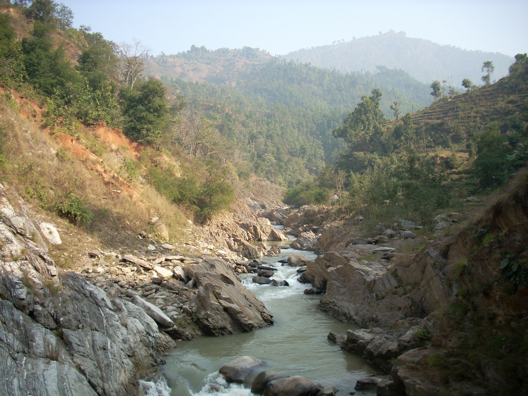 View looking east-southeast (upstream) along Mahesh Khola near Galchi
