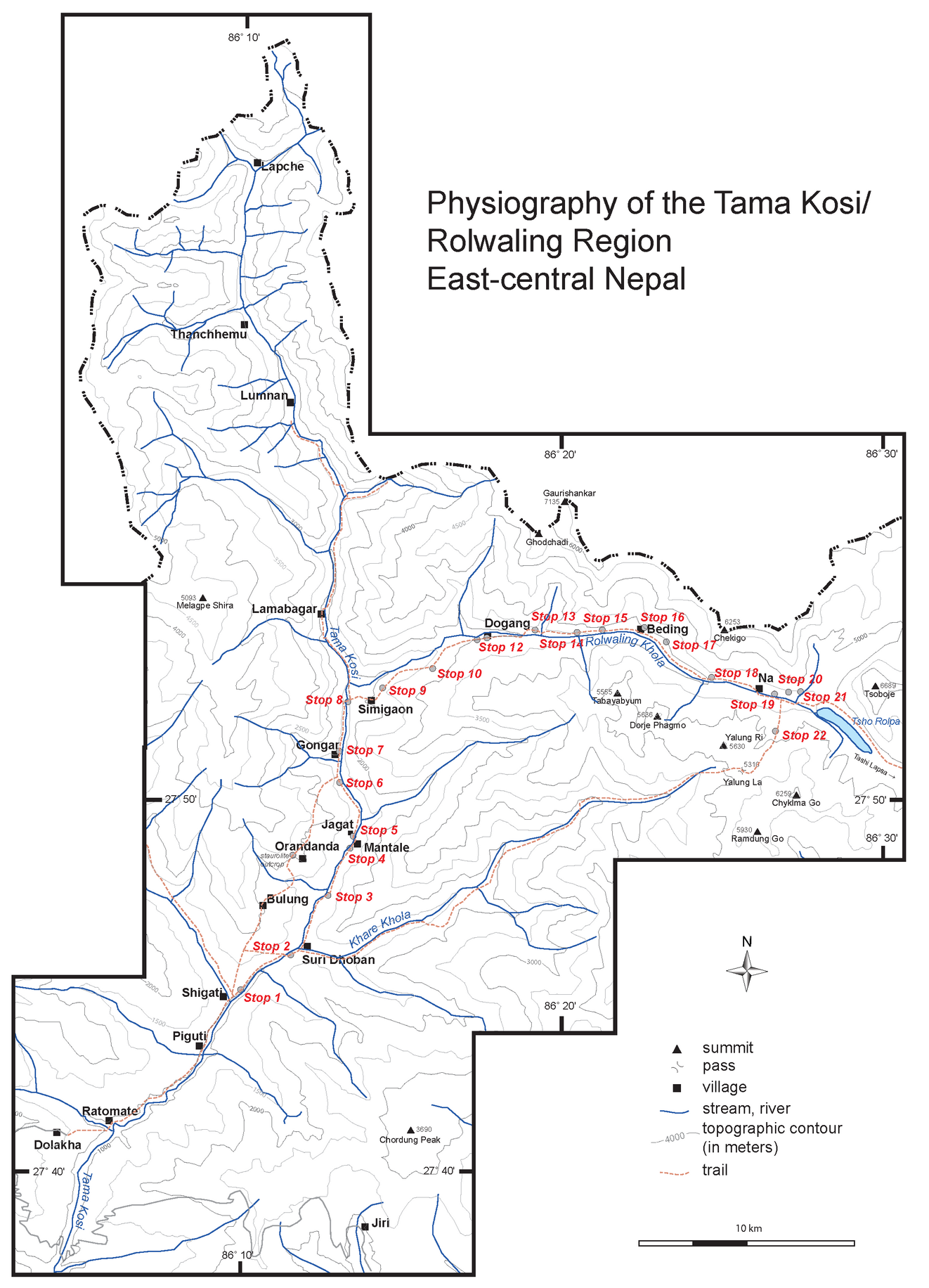 Physiographic map of the Tama Kosi/Rolwaling region