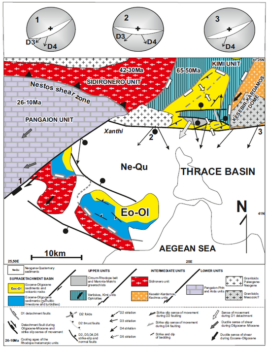 Structural map with the main fault zones and their kinematics (western part of the THB)